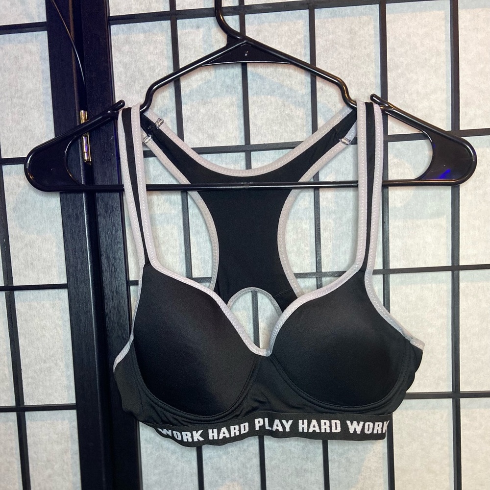 Work hard play hard sports bra